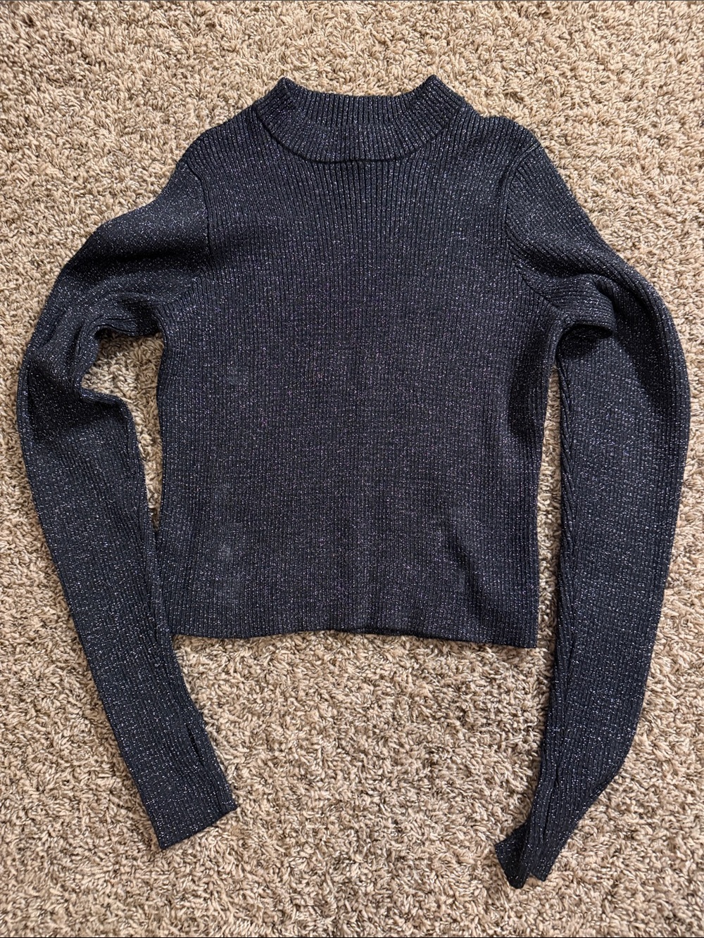 Rue21 Black Metallic Ribbed Mock Neck Sweater